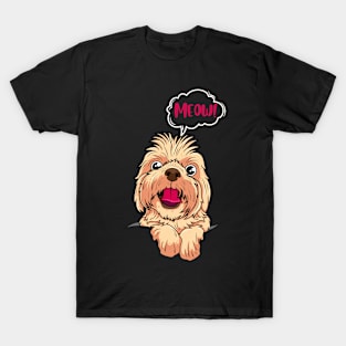 cute funny dog moew cat T-Shirt